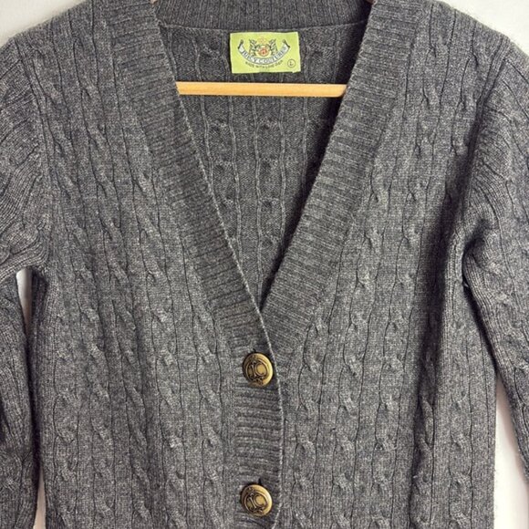 Juicy Couture Cashmere Grey Monogram Cardigan 3/4 Sleeve Size Large - Picture 4 of 10